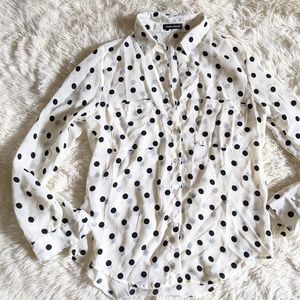 American Apparel sheer velvet polka dot button top
